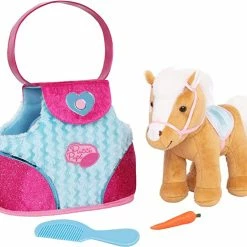 Pucci Pups Beige Horse With Blue Stripes And Pink Pony Bag