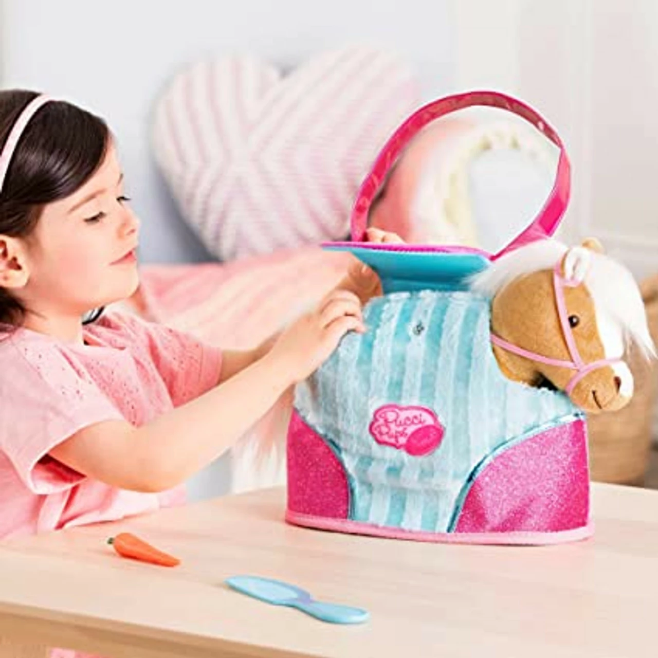 Pucci Pups Beige Horse With Blue Stripes And Pink Pony Bag 7 Pucci Pups Beige Horse With Blue Stripes And Pink Pony Bag - Image 5